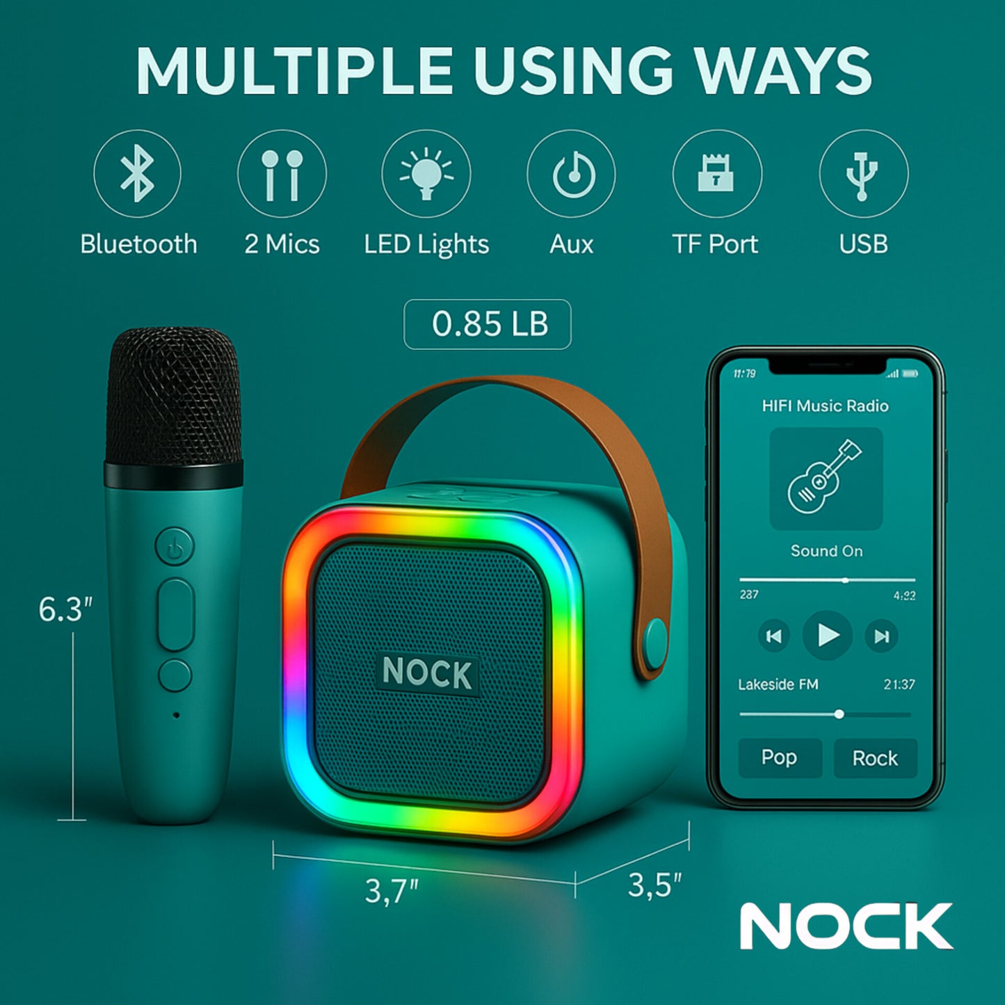 NOCK K12 Wireless Karaoke Dual Mic with RGB Bluetooth Speaker